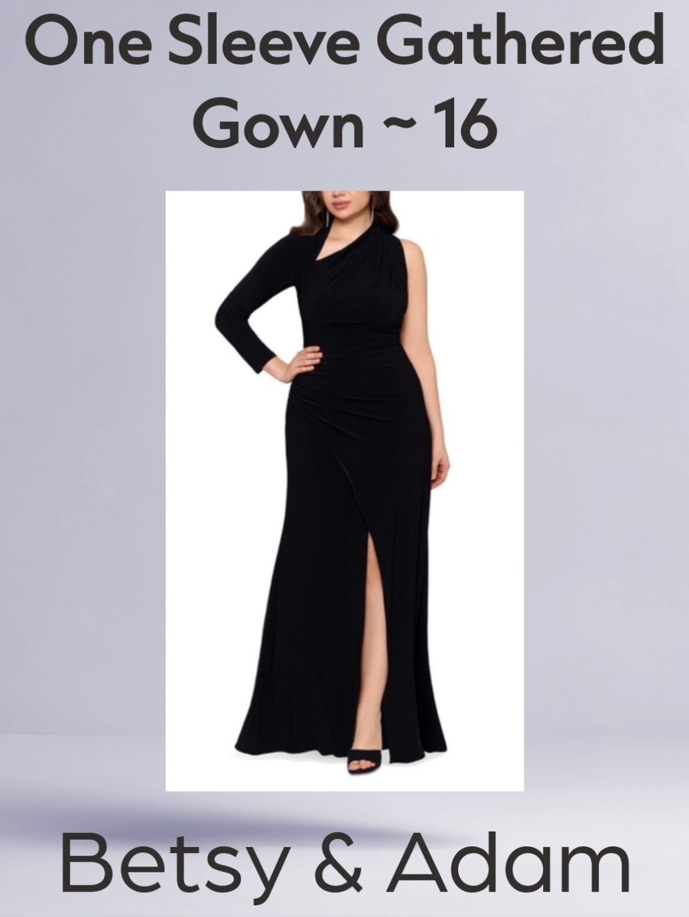 Betsy & Adam Black One Sleeve Gathered Gown